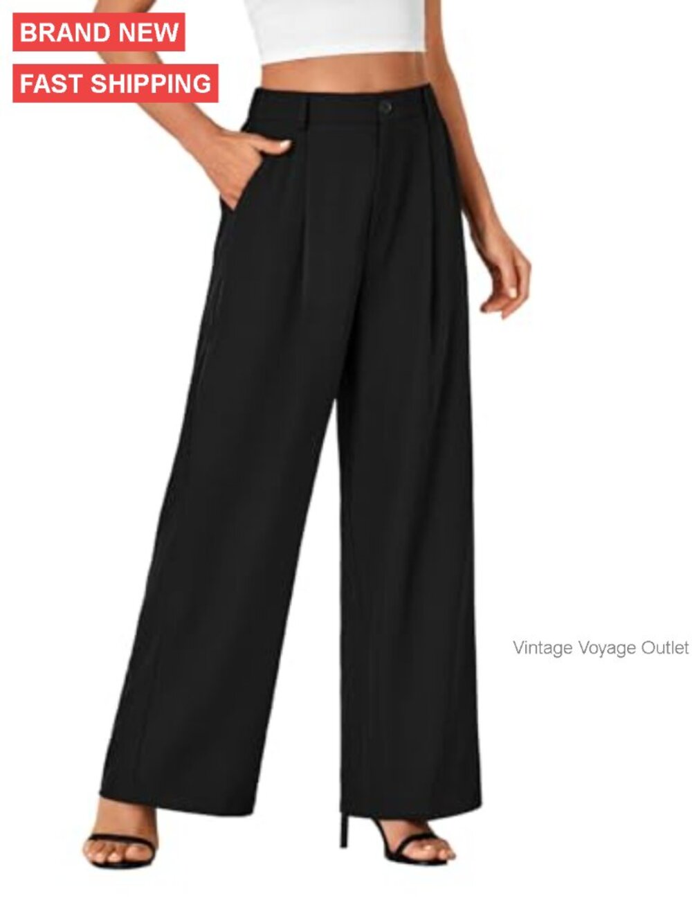 Wide Leg Work Pants High Waist Elastic Business Trousers Polyester Stretch - Picture 4 of 7